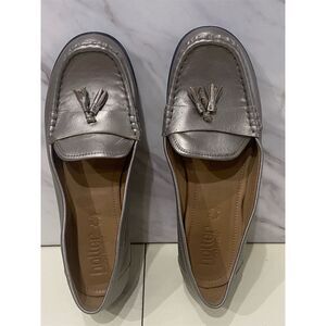 Hotter Women's Tassel Loafers Size 9  Silver Leather Slip-On Flats Casual
